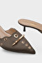 Mariette Pointed Toe Metal Accessory Satin Genuine Leather Lined Mid-Heeled Women's Slippers - 4