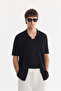 Men's Black Polo Neck Button-Front Regular Fit Knitwear T-Shirt A61Y5017 - 2