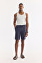 Men's Navy Blue Elastic Waist Lace-Up Cotton Relaxed Fit Shorts A61Y3700 - 7