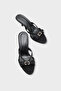 Vivia Pointed Toe Stoned Buckle Satin Medium Heeled Stylish Women's Slippers - 5