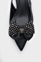 Nikolia Stoned Bowknot Pointed Toe Satin Mid-Heel Women's Shoes - 3