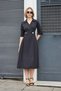 Women's Crush Cupra Anvelop Double Breasted Pleated Capri Sleeve Dress-Black