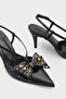 Nancie Mid-Heeled Metal Studded Bow Open-Back Women's Shoes - 5