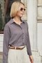 Women's Patterned Lycra-Free Fabric Collared Off-Shoulder Long Sleeve Shirt - Coffee Stripe - 6