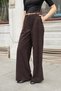 Women's Honeycomb Velvet High Waist Pleated Palazzo Trousers with Pockets-Brown - 4