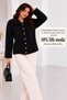 Women's Shirt Collar 7 Heart Gold Buttoned Long Furry Embroidered Knitwear Jacket - 2