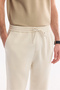 Men's Beige Elastic Waist Lace-Up Linen Blend Jogger Relaxed Fit Trousers A61Y3003 - 5