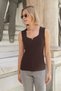 Women's Stretch Fabric Stretchy Knitwear Square Neck Ribbed Knit Body Blouse-Brown - 4