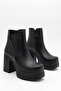 Women's Special Design Platform Heeled Black Boots with Cross Zipper - 2
