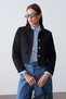 Women's Gold Buttoned Blazer Black Tweed Jacket - 3