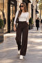 Women's Elastic Waist Wide Leg Fabric Trousers 260115 - 265254