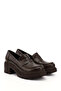Women's Brown Thick Heeled Loafer Shoes - 4