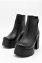 Women's Special Design Platform Heeled Black Boots with Cross Zipper - 4