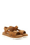 Women's Tan Suede Velcro Strap Genuine Leather Sandals - 3