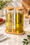 18 cm Lavino 3 Piece 400 ml Borosilicate Oil Pot - Bamboo Base and 2 Glass Oil Pots - 2
