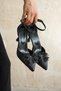 Women's Serac Bow Tie Thin Heeled Shoes - Black-Leather - 4