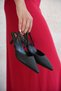 Women's Menson Thin Short Heeled Shoes - Black-Leather - 3