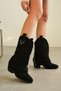 Women's Silver Cowboy Wide Toe Boots - Black Suede - 5