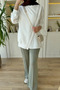 Women's 2 Thread Combed Cotton Zipper Detailed Asymmetrical Cut Hijab Tunic 3250 Ecru - 5