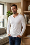 Modal V-Neck Long Sleeve Men's T-Shirt White