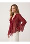 Burgundy Chiffon Fabric with Flounce Collar, Tie Front, Comfortable Fit, Long Sleeve, Stylish Shirt/Blouse - 2