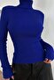 Unisex Cobalt Blue Premium Cotton Turtleneck Camisole Raised Slimfit Sweatshirt with Throat - 4