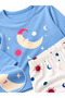 Women's Cotton Blue White Moon Star Patterned Crew Neck Long Sleeve Pajama Set - 2