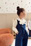 Ruffled Shirt Denim Overalls 2-Piece Set Navy Blue - 6