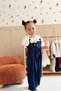 Ruffled Shirt Denim Overalls 2-Piece Set Navy Blue