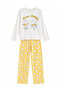 Women's 100% Cotton Fabric White Yellow Rabbit Pattern Crew Neck Long Sleeve Pajamas Set - 6