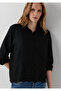Embroidery Detailed Black Shirt Loose Fit / Relaxed Comfortable Cut 1211655-900 - 2