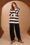 Women's Crew Neck Front Buttoned Striped Patterned 2-Piece Knitwear Hijab Set 8412 - 5