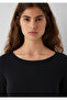 Wide Neckline Black Long Sleeve T-Shirt Fitted / Bodycon Cut 1614123-900 - 6