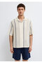 Short Sleeve Striped Ecru Shirt Loose Fit / Relaxed Fit 0211950-91538 - 4