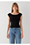 Back Detailed Boat Neck Black T-Shirt Fitted / Bodycon Cut 1614383-900 - 3