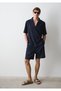 Linen Blend Navy Blue Chino Shorts 0410345-86623