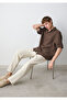 Short Sleeve Brown Linen Shirt Loose Fit / Relaxed Fit 0211962-71603 - 3