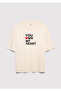 You Own My Heart Printed Ecru T-Shirt Oversize / Wide Cut 0613253-83043
