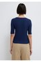 Half Button Navy Blue T-Shirt Fitted / Bodycon Cut 1613751-70497 - 5