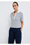 Navy Blue Stripe Textured White Polo Shirt Slim Fit / Slim Fit 1613787-86625 - 3