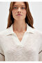 Linen Blend Sleeve Detailed Beige Knitwear Polo 1710834-91338 - 6