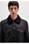 Faux Fur Detailed Black Faux Leather Jacket Regular Fit / Regular Cut 0110460-71379 - 6
