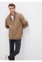 High Collar Zippered Brown Sweatshirt 0S10377-70378 - 2