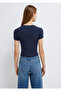 Navy Blue Basic Crop T-Shirt Crop / Short Cut 1600814-85315 - 5