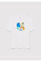 Logo Cat Printed Ecru T-Shirt Loose Fit / Loose Relaxed Cut 7610339 -70057 - 3