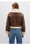 Brown Faux Leather Jacket with Faux Fur Detail Regular Fit / Regular Cut 1110462 -87011 - 5