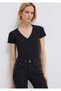 V-Neck Black Basic Stretch T-Shirt Fitted / Fitted Cut 162769 -900 - 2