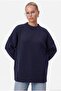 Women's Homy Soft Crew Neck Navy Blue Oversize Knitwear Sweater - 3