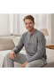 Men's Cotton Collared Buttoned Pocketed Gift Bundle and Dowry Set Gray Melange Color Pajama Set Al00