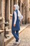 Women's Long Slim Denim Vest with Collar, Buttoned at the Back, with Pockets and Tassel Details. - 2